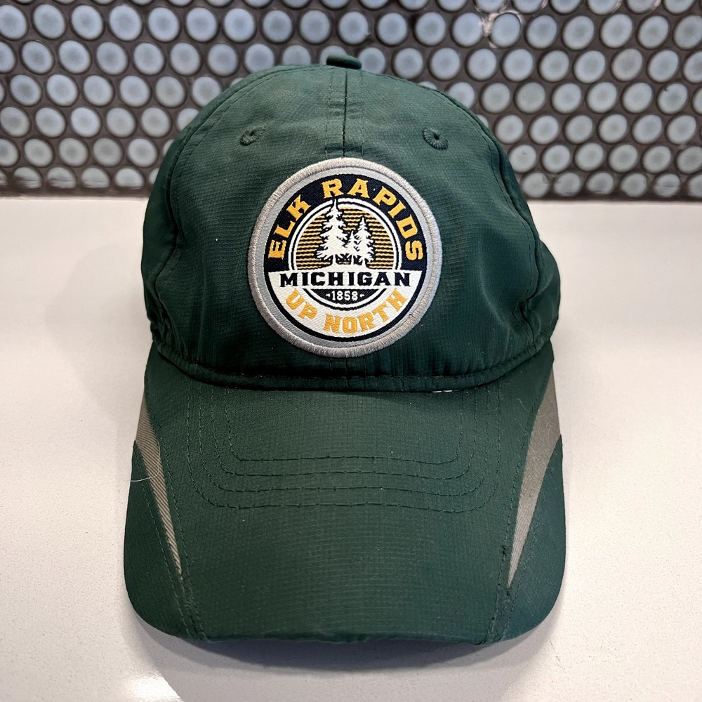 Elk Rapids Michigas Hat Cap Strap Back Green Logo Gear Hike Adjustable